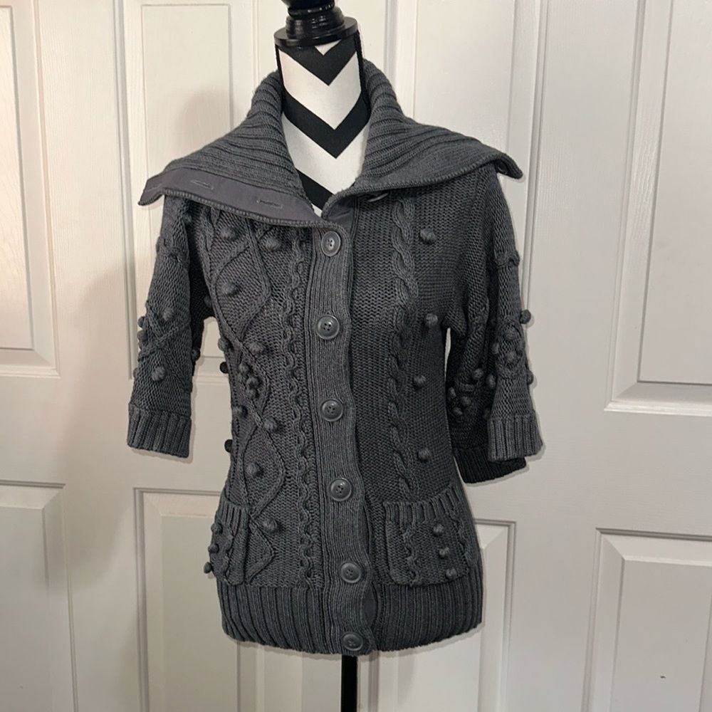 STELLA MCCARTNEY X GAP KIDS Gray Pom Pom Button Front Cardigan